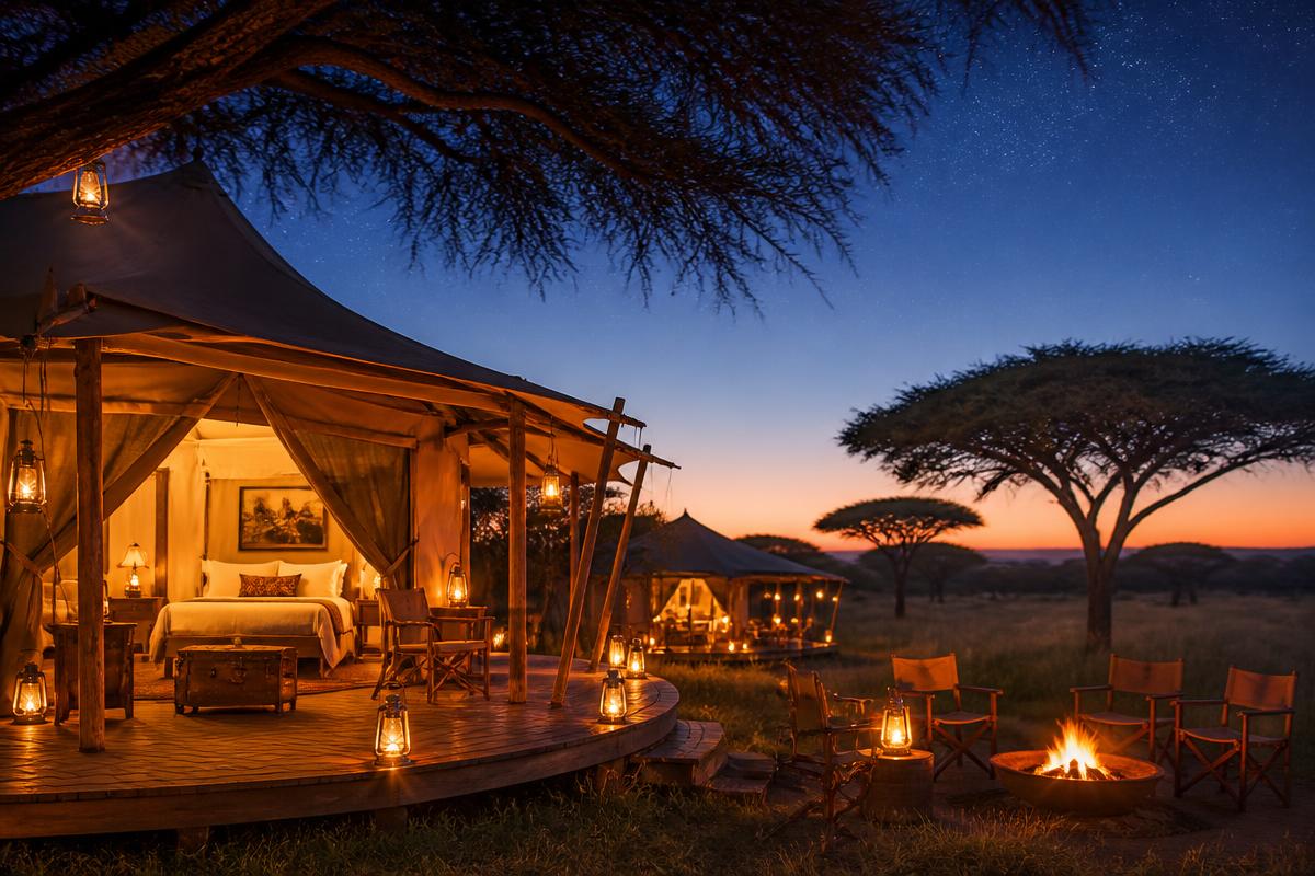 Safari camp at dusk